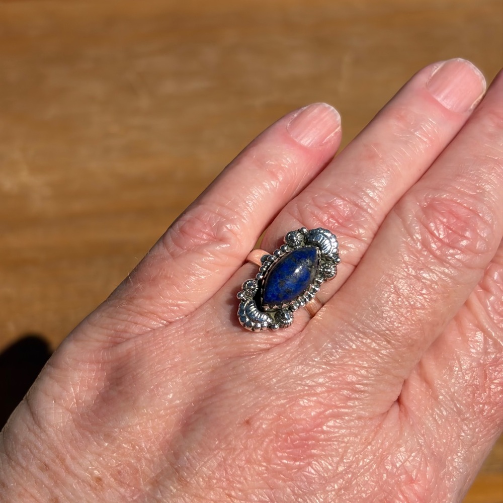 925 Sterling Silver Lapis Lazuli Marquee Ring